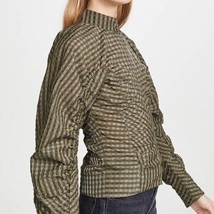 Ganni Green Checkered Blouse NWT gingham seersucker Plaid top